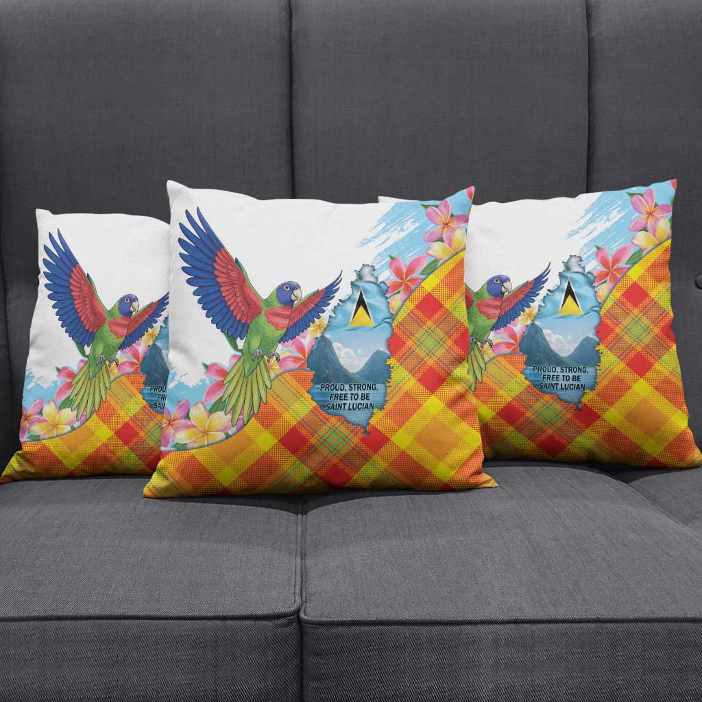 Saint Lucia Independence Day Pillow Cover Saint Lucian Map Pitons Madras Pattern