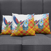Saint Lucia Independence Day Pillow Cover Saint Lucian Map Pitons Madras Pattern