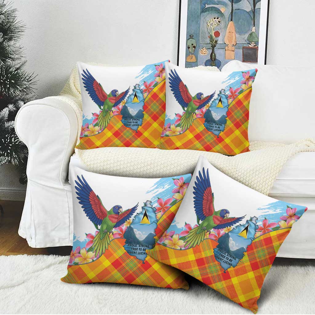 Saint Lucia Independence Day Pillow Cover Saint Lucian Map Pitons Madras Pattern