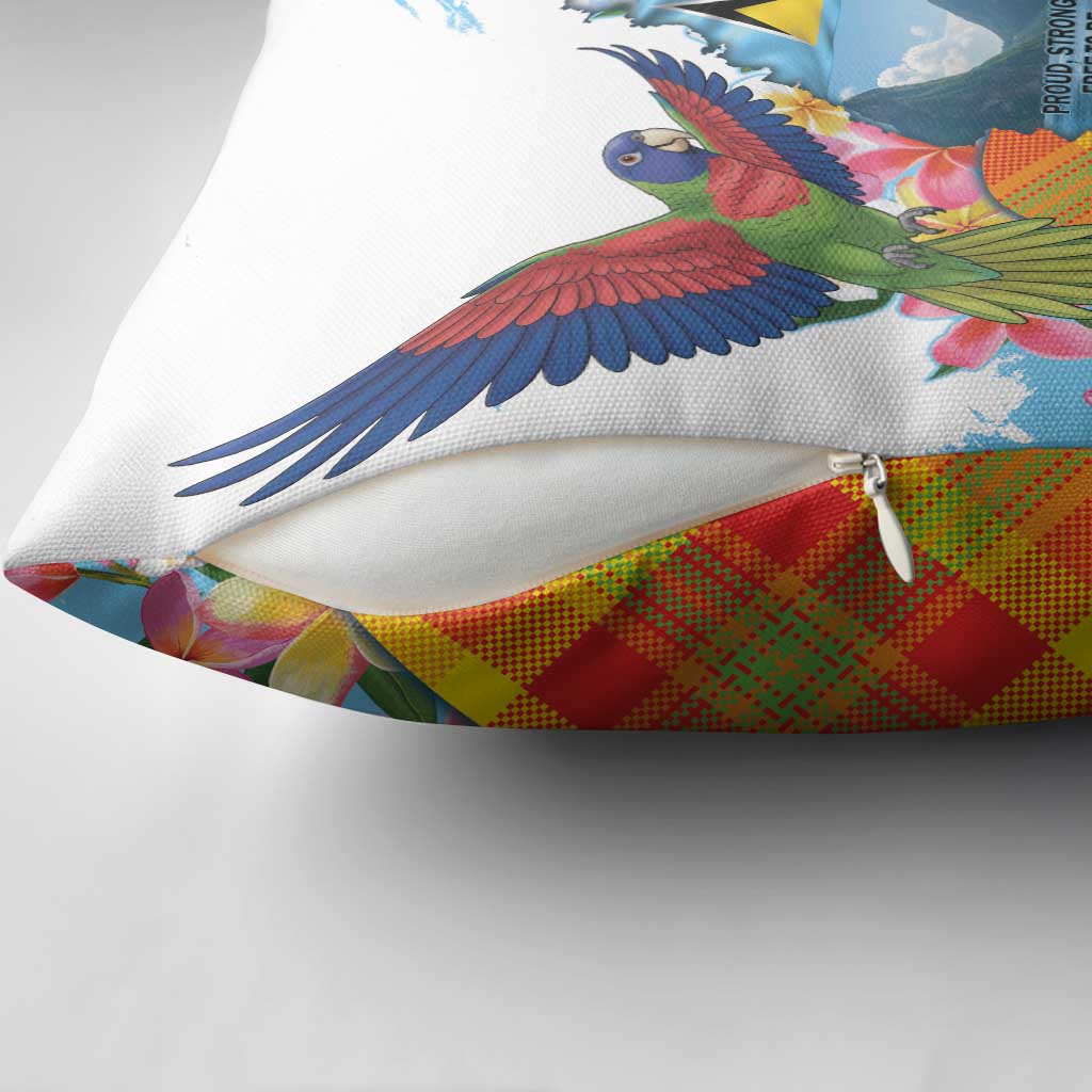 Saint Lucia Independence Day Pillow Cover Saint Lucian Map Pitons Madras Pattern