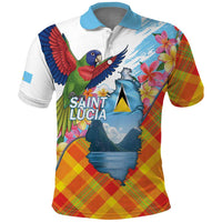 Saint Lucia Independence Day Polo Shirt Saint Lucian Map Pitons Madras Pattern