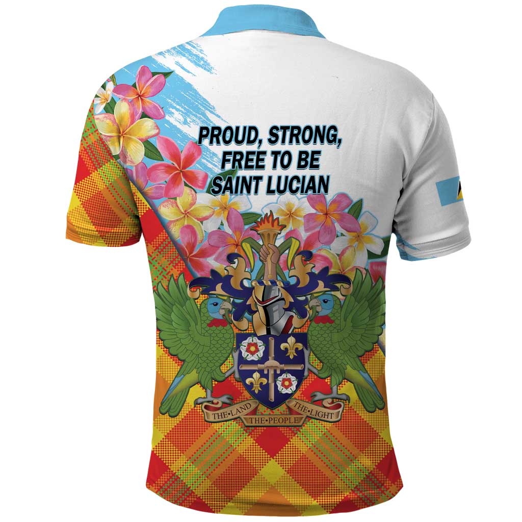 Saint Lucia Independence Day Polo Shirt Saint Lucian Map Pitons Madras Pattern