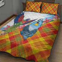 Saint Lucia Independence Day Quilt Bed Set Saint Lucian Map Pitons Madras Pattern