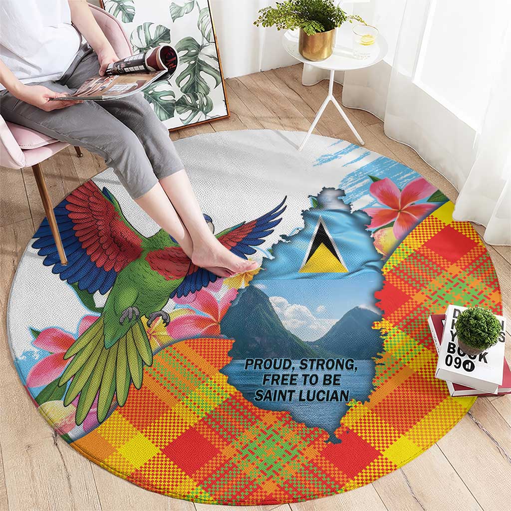 Saint Lucia Independence Day Round Carpet Saint Lucian Map Pitons Madras Pattern