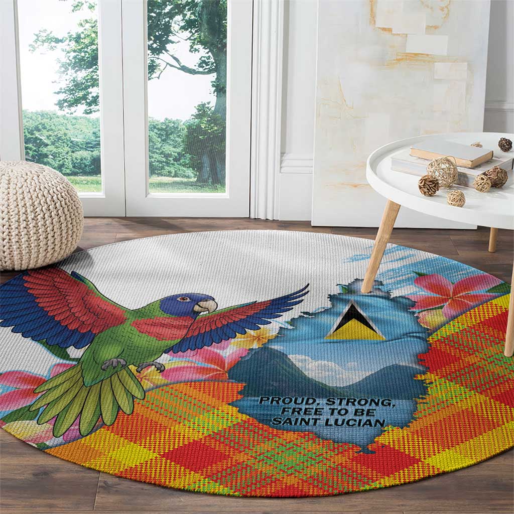 Saint Lucia Independence Day Round Carpet Saint Lucian Map Pitons Madras Pattern