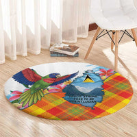 Saint Lucia Independence Day Round Carpet Saint Lucian Map Pitons Madras Pattern