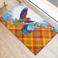 Saint Lucia Independence Day Rubber Doormat Saint Lucian Map Pitons Madras Pattern