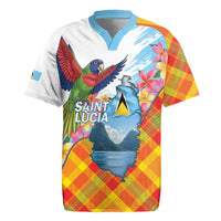 Saint Lucia Independence Day Rugby Jersey Saint Lucian Map Pitons Madras Pattern