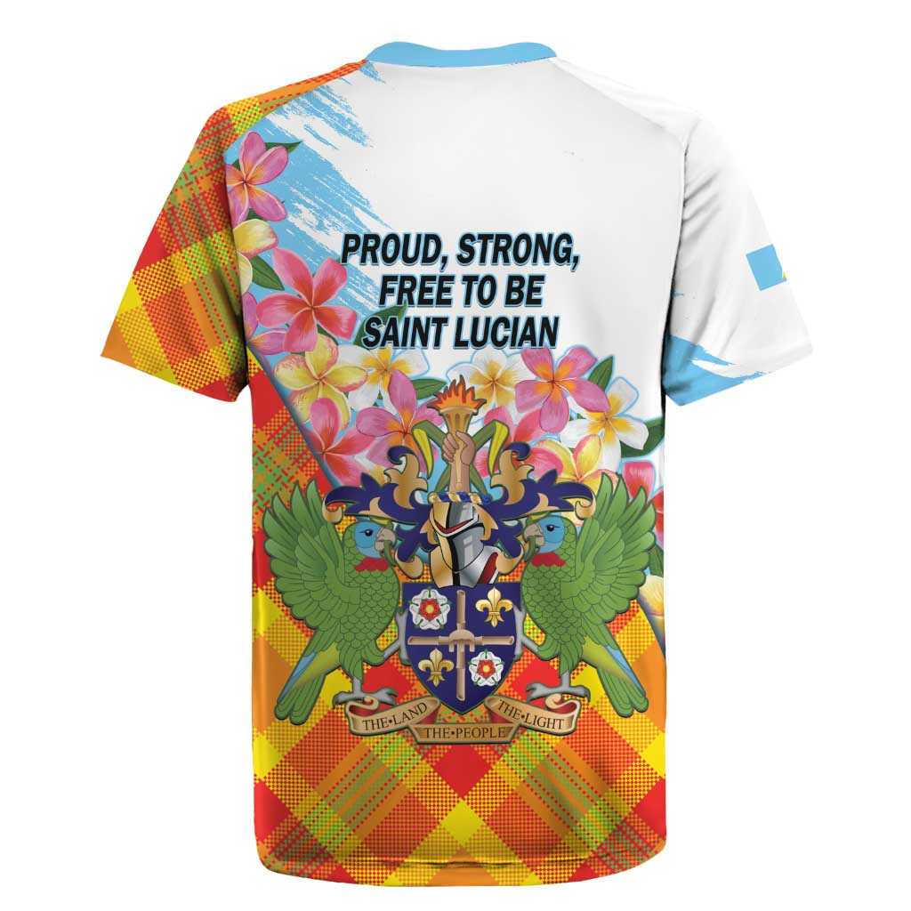 Saint Lucia Independence Day Rugby Jersey Saint Lucian Map Pitons Madras Pattern