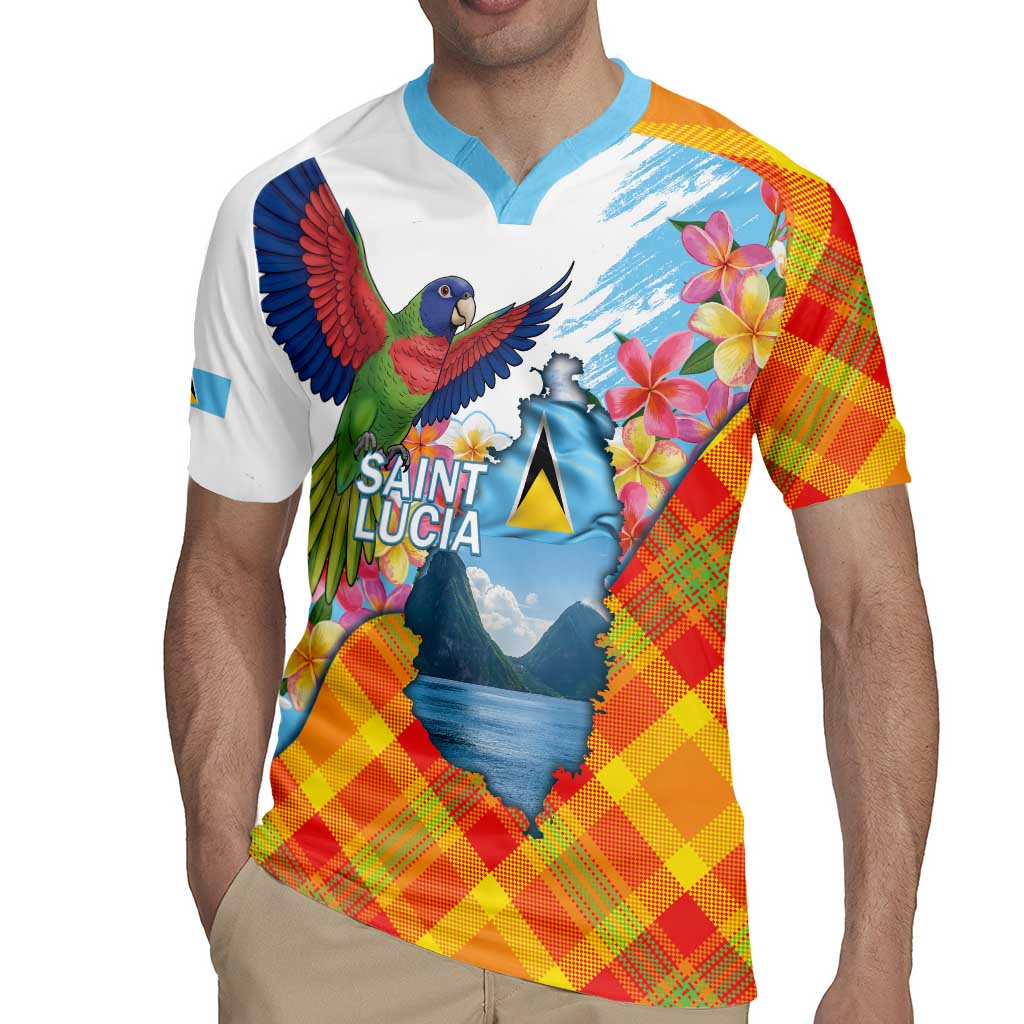 Saint Lucia Independence Day Rugby Jersey Saint Lucian Map Pitons Madras Pattern