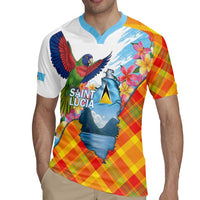 Saint Lucia Independence Day Rugby Jersey Saint Lucian Map Pitons Madras Pattern