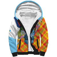 Saint Lucia Independence Day Sherpa Hoodie Saint Lucian Map Pitons Madras Pattern