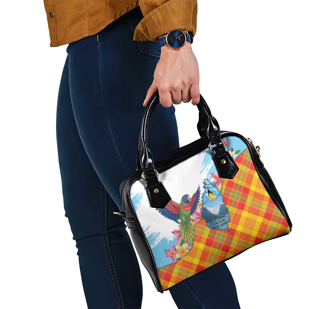 Saint Lucia Independence Day Shoulder Handbag Saint Lucian Map Pitons Madras Pattern