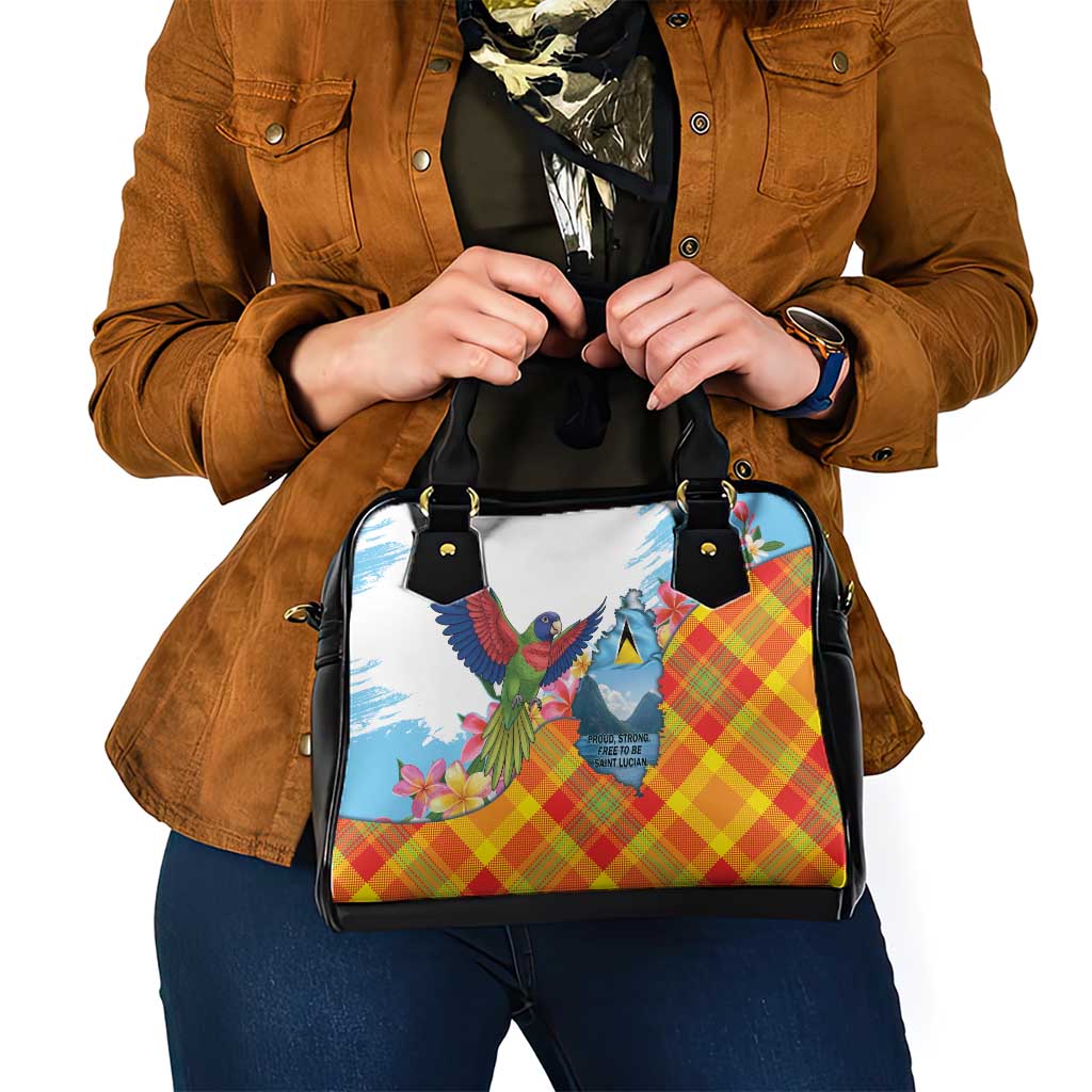 Saint Lucia Independence Day Shoulder Handbag Saint Lucian Map Pitons Madras Pattern