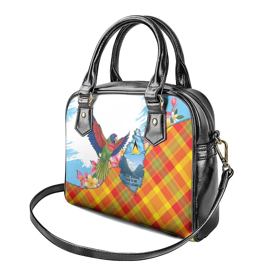 Saint Lucia Independence Day Shoulder Handbag Saint Lucian Map Pitons Madras Pattern