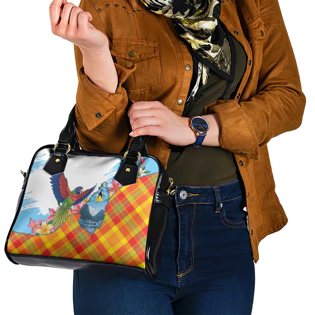 Saint Lucia Independence Day Shoulder Handbag Saint Lucian Map Pitons Madras Pattern