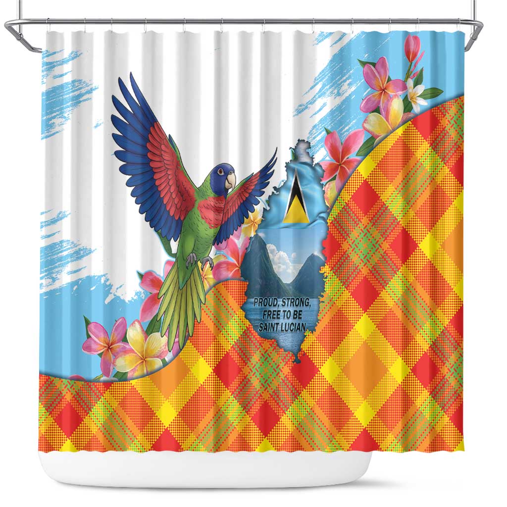 Saint Lucia Independence Day Shower Curtain Saint Lucian Map Pitons Madras Pattern