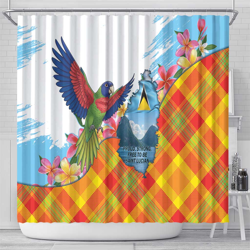 Saint Lucia Independence Day Shower Curtain Saint Lucian Map Pitons Madras Pattern