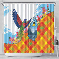 Saint Lucia Independence Day Shower Curtain Saint Lucian Map Pitons Madras Pattern