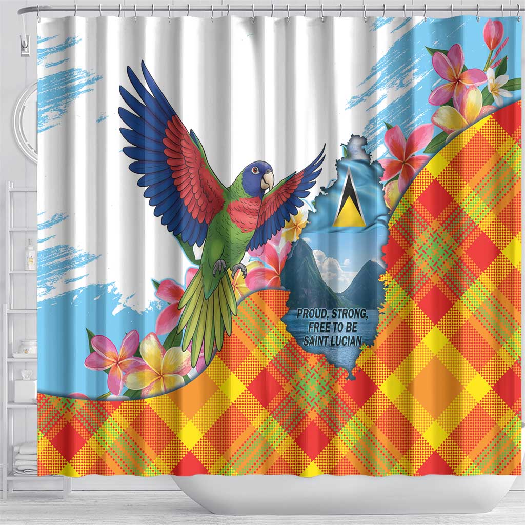 Saint Lucia Independence Day Shower Curtain Saint Lucian Map Pitons Madras Pattern