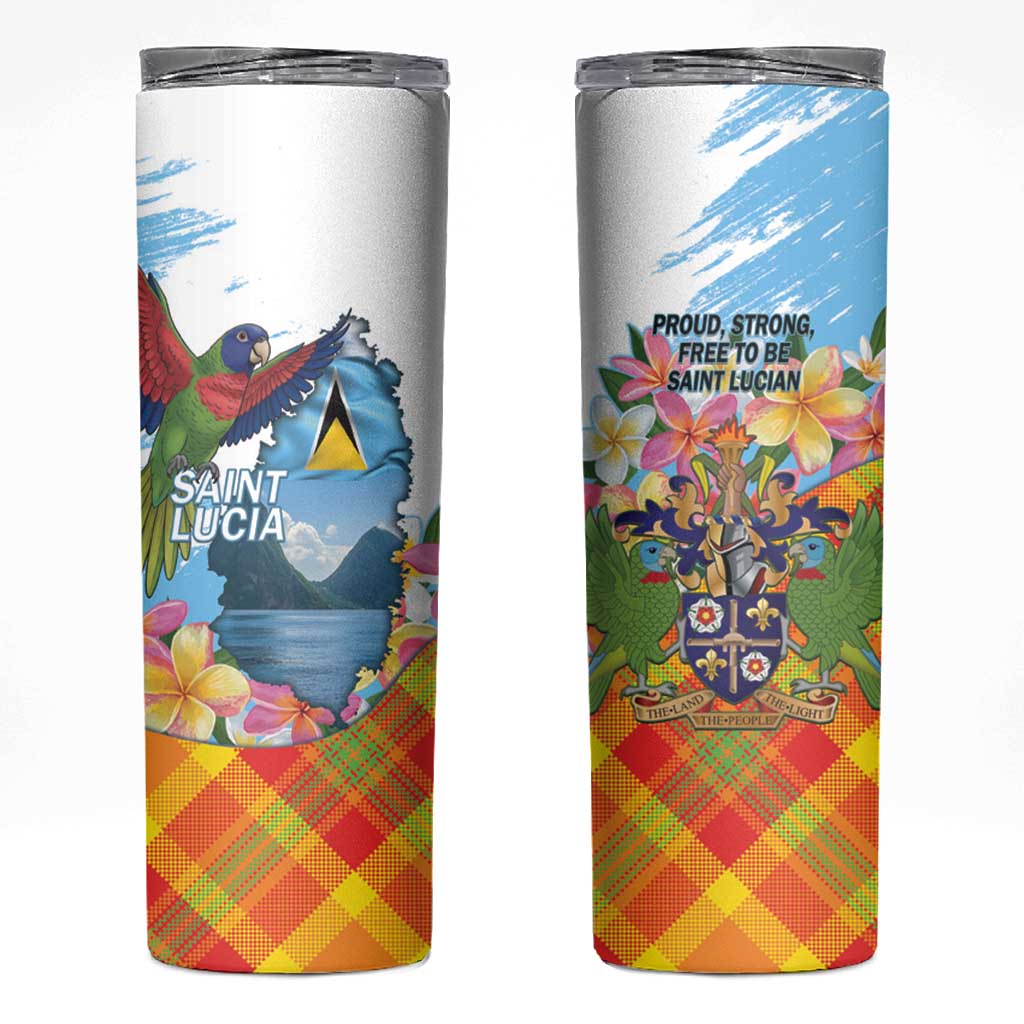 Saint Lucia Independence Day Skinny Tumbler Saint Lucian Map Pitons Madras Pattern