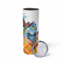 Saint Lucia Independence Day Skinny Tumbler Saint Lucian Map Pitons Madras Pattern