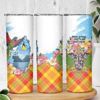 Saint Lucia Independence Day Skinny Tumbler Saint Lucian Map Pitons Madras Pattern