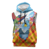 Saint Lucia Independence Day Sleeveless Hoodie Saint Lucian Map Pitons Madras Pattern