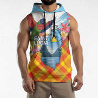 Saint Lucia Independence Day Sleeveless Hoodie Saint Lucian Map Pitons Madras Pattern