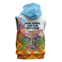 Saint Lucia Independence Day Sleeveless Zip Hoodie Saint Lucian Map Pitons Madras Pattern