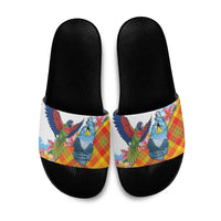 Saint Lucia Independence Day Slide Sandals Saint Lucian Map Pitons Madras Pattern