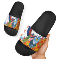 Saint Lucia Independence Day Slide Sandals Saint Lucian Map Pitons Madras Pattern