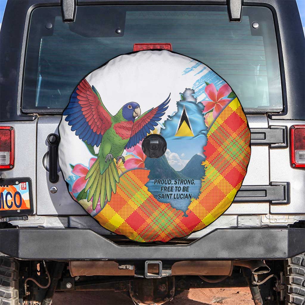 Saint Lucia Independence Day Spare Tire Cover Saint Lucian Map Pitons Madras Pattern