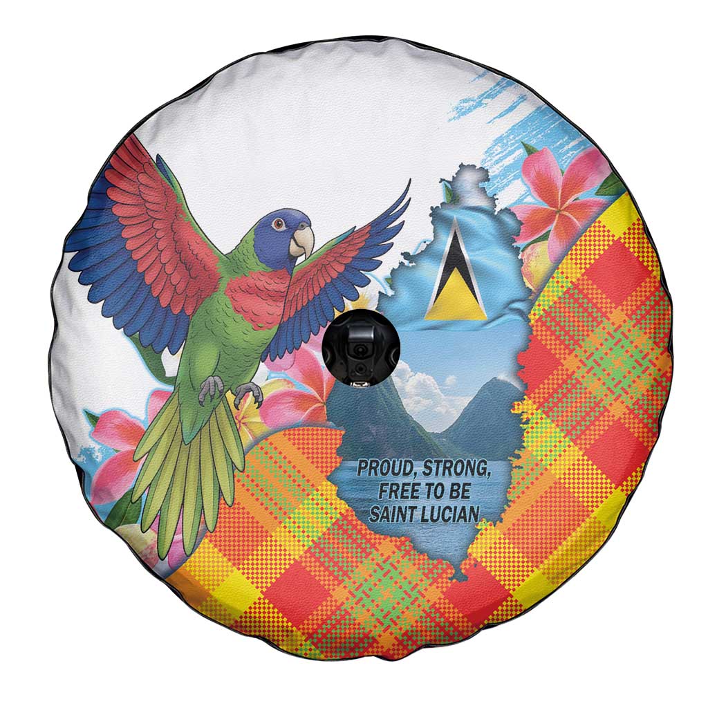 Saint Lucia Independence Day Spare Tire Cover Saint Lucian Map Pitons Madras Pattern