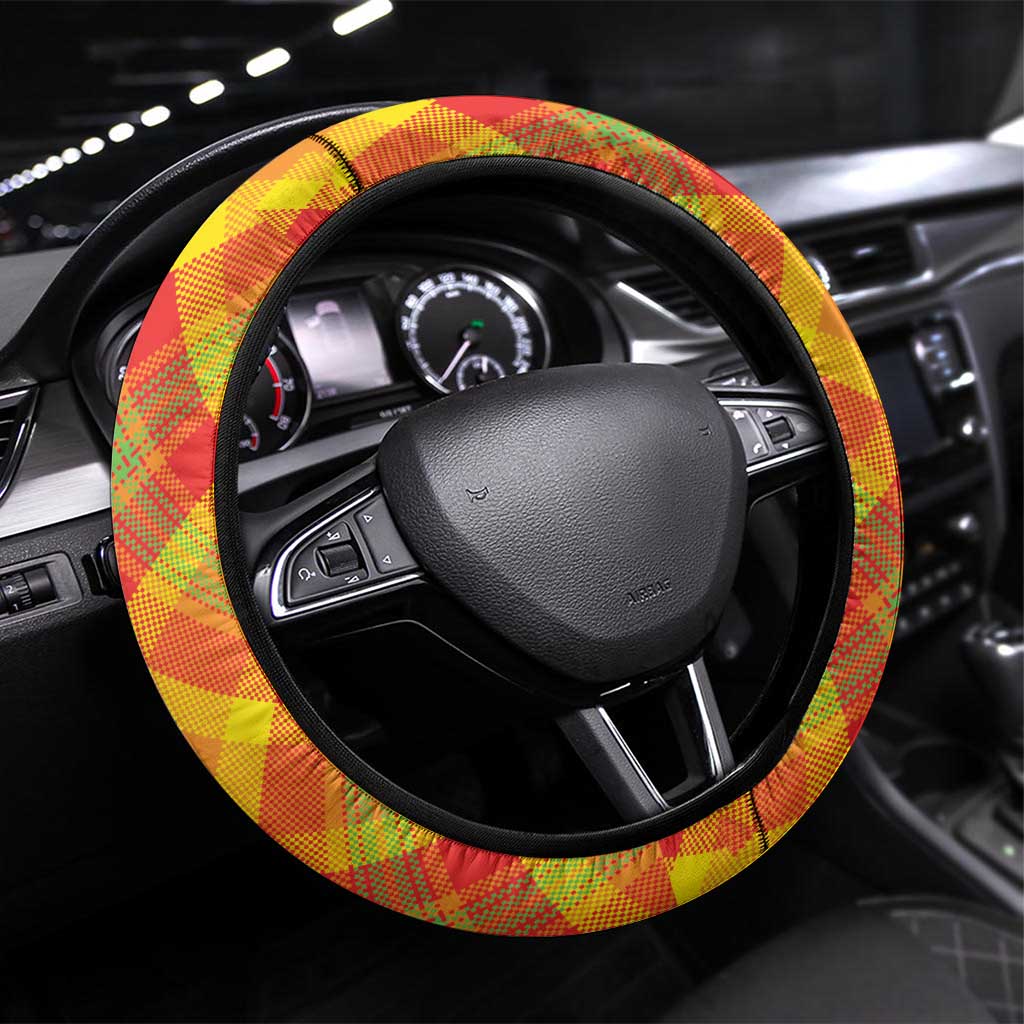 Saint Lucia Independence Day Steering Wheel Cover Saint Lucian Map Pitons Madras Pattern