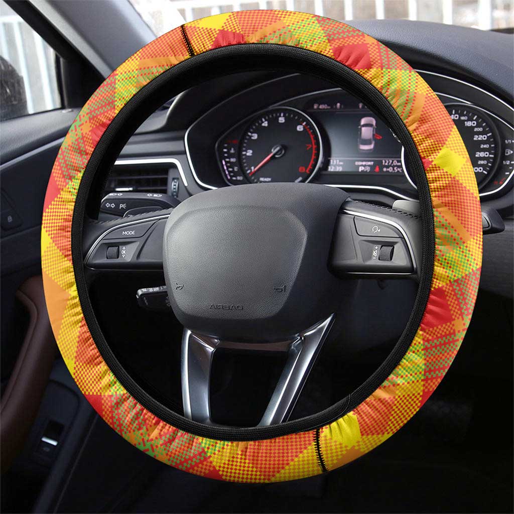Saint Lucia Independence Day Steering Wheel Cover Saint Lucian Map Pitons Madras Pattern