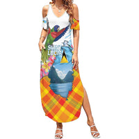 Saint Lucia Independence Day Summer Maxi Dress Saint Lucian Map Pitons Madras Pattern