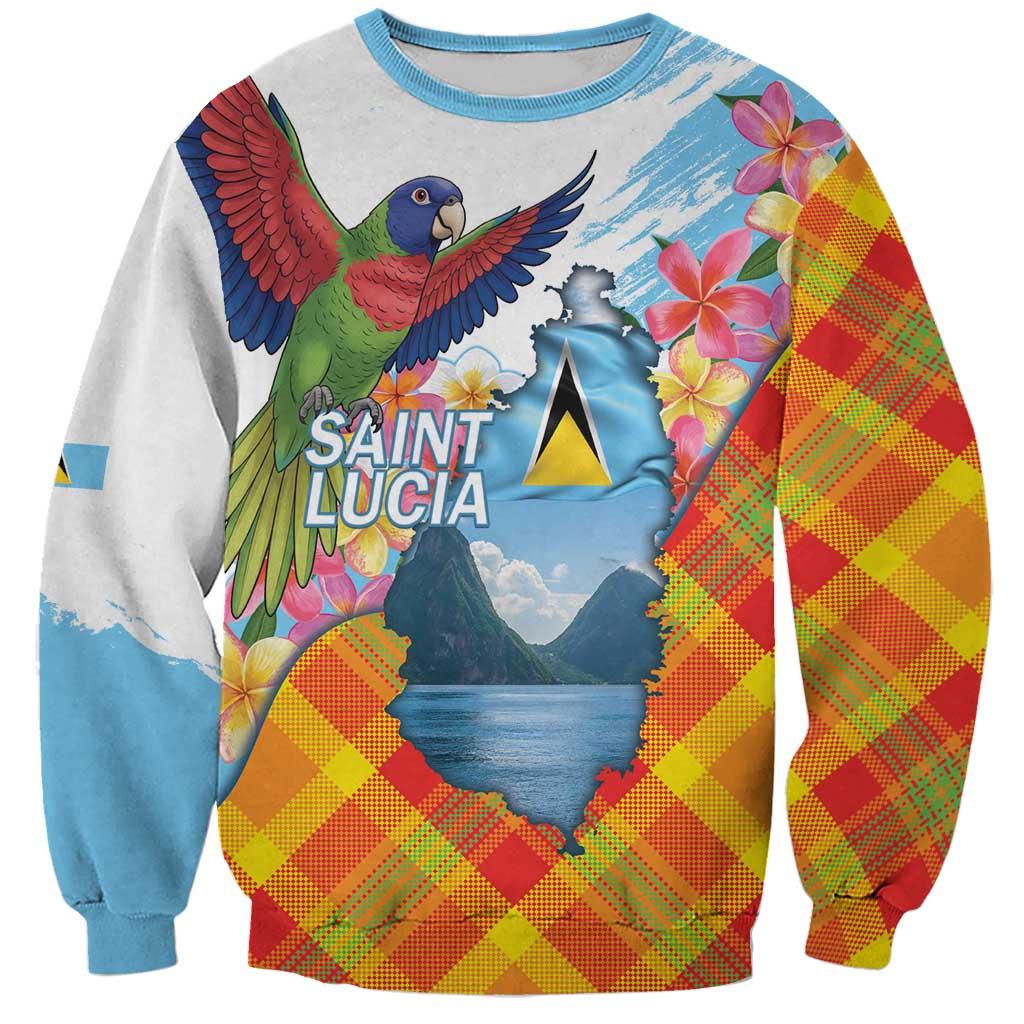 Saint Lucia Independence Day Sweatshirt Saint Lucian Map Pitons Madras Pattern