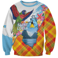 Saint Lucia Independence Day Sweatshirt Saint Lucian Map Pitons Madras Pattern