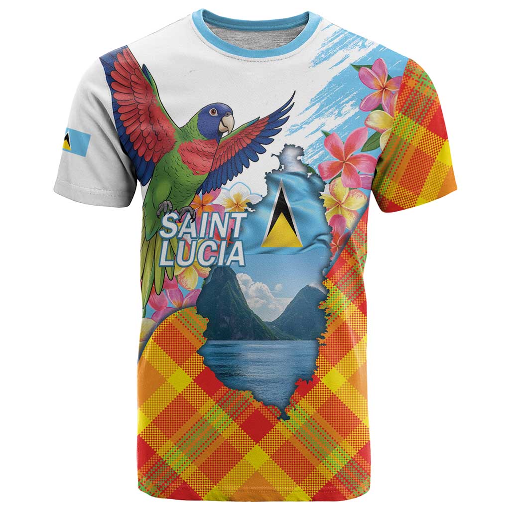 Saint Lucia Independence Day T Shirt Saint Lucian Map Pitons Madras Pattern