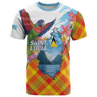 Saint Lucia Independence Day T Shirt Saint Lucian Map Pitons Madras Pattern