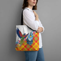 Saint Lucia Independence Day Tote Bag Saint Lucian Map Pitons Madras Pattern