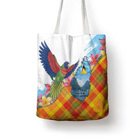 Saint Lucia Independence Day Tote Bag Saint Lucian Map Pitons Madras Pattern