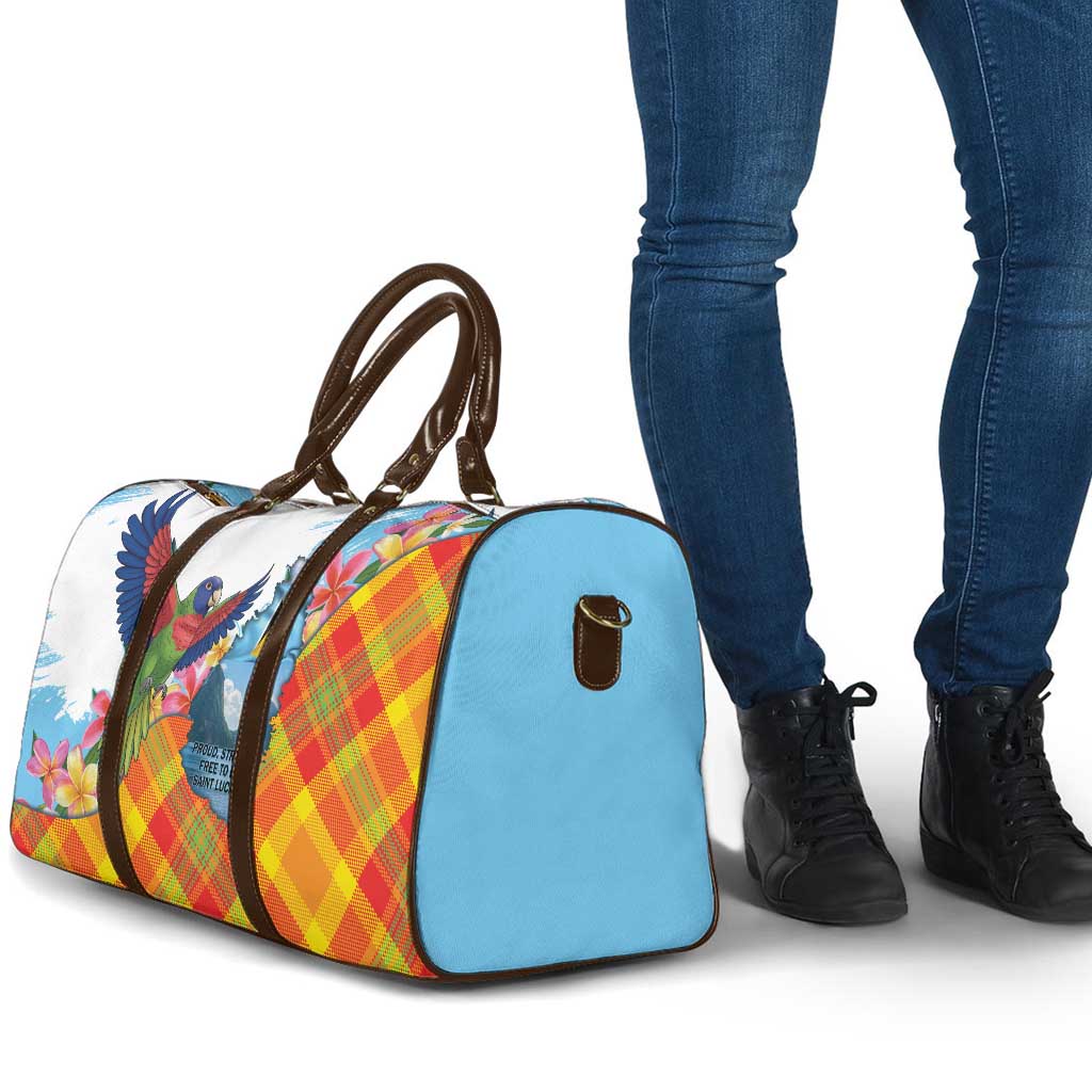 Saint Lucia Independence Day Travel Bag Saint Lucian Map Pitons Madras Pattern