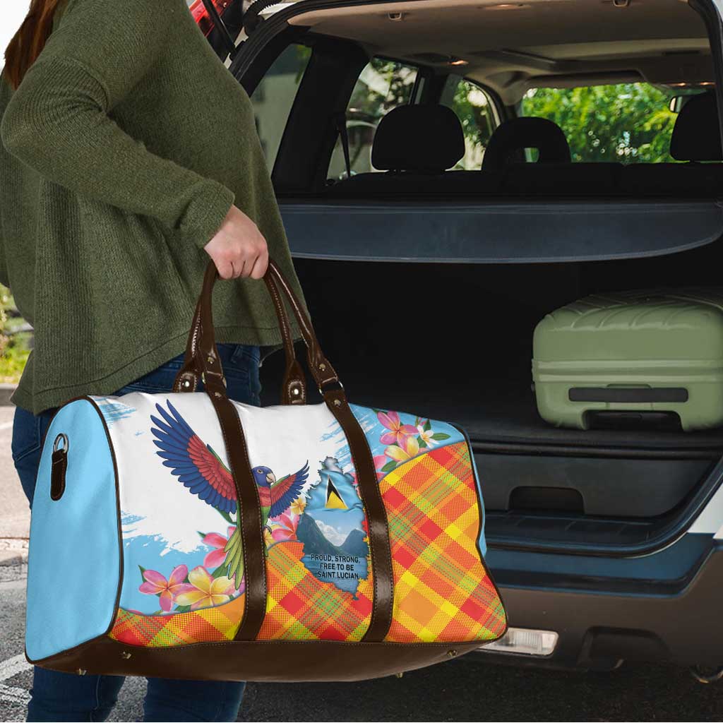 Saint Lucia Independence Day Travel Bag Saint Lucian Map Pitons Madras Pattern