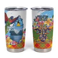 Saint Lucia Independence Day Tumbler Cup Saint Lucian Map Pitons Madras Pattern