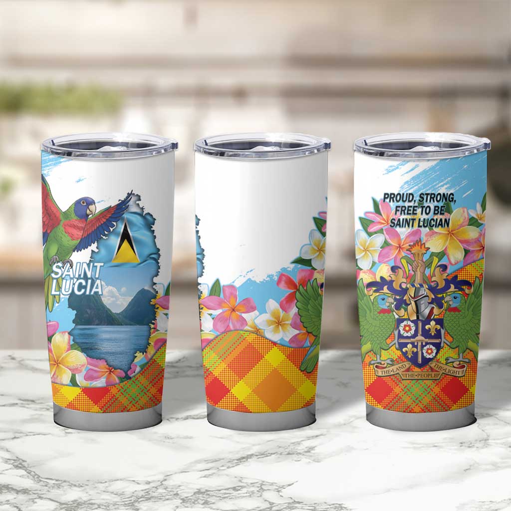 Saint Lucia Independence Day Tumbler Cup Saint Lucian Map Pitons Madras Pattern