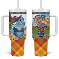 Saint Lucia Independence Day Tumbler With Handle Saint Lucian Map Pitons Madras Pattern