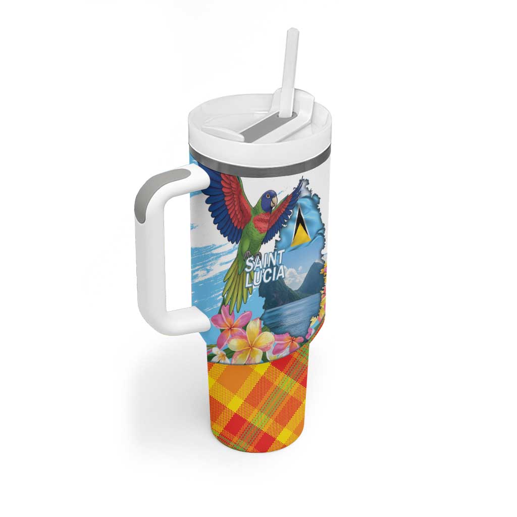 Saint Lucia Independence Day Tumbler With Handle Saint Lucian Map Pitons Madras Pattern