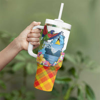Saint Lucia Independence Day Tumbler With Handle Saint Lucian Map Pitons Madras Pattern
